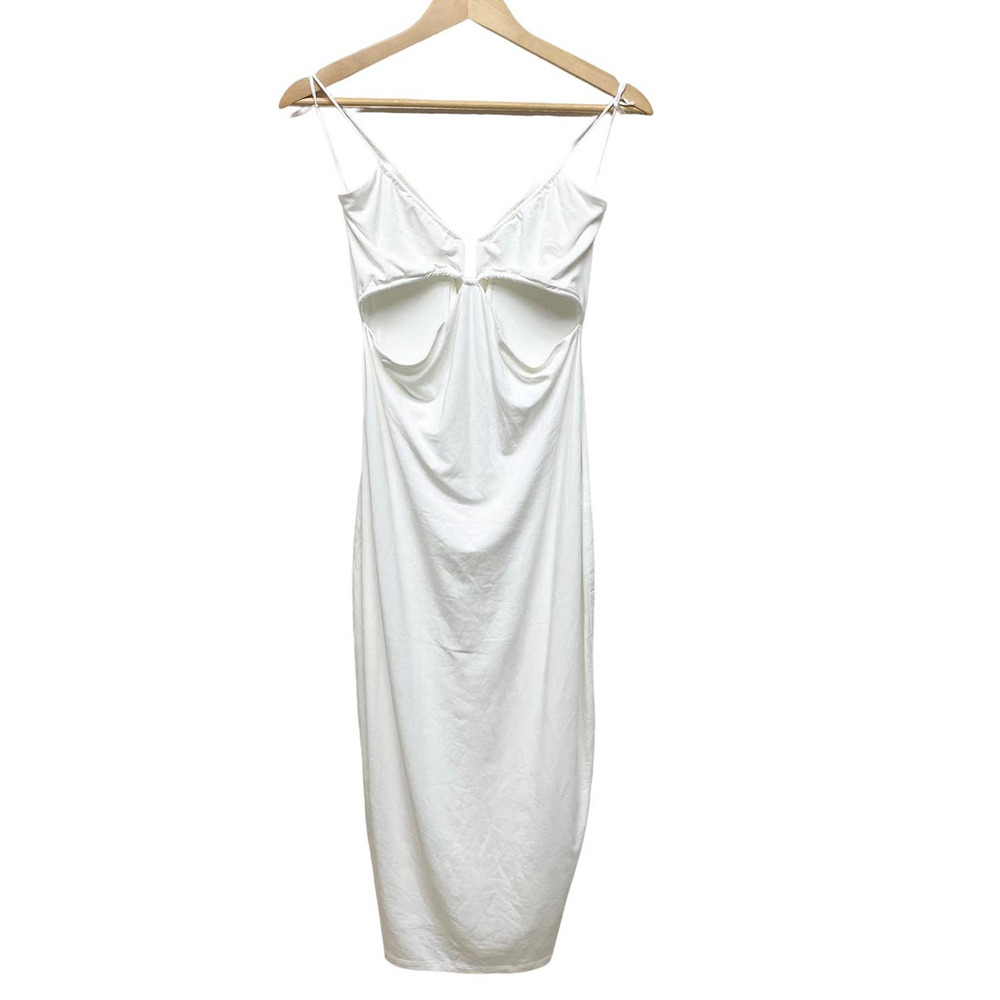 Good American Cutout Keyhole Midi Dress Size 4 XL White Knit Bodycon